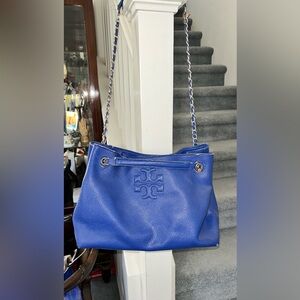 Blue pebbled slouch Tory Burch bag